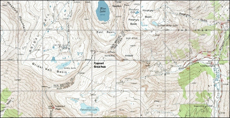 Map of Blue Lake near Telluride
